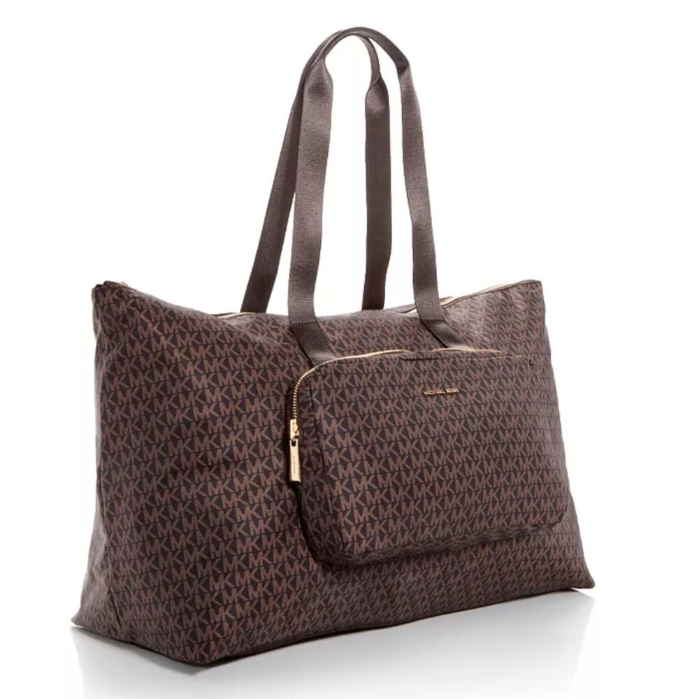 Michael Kors Tanner Reversible Packable Large Tote NWT Brown Signature Logo